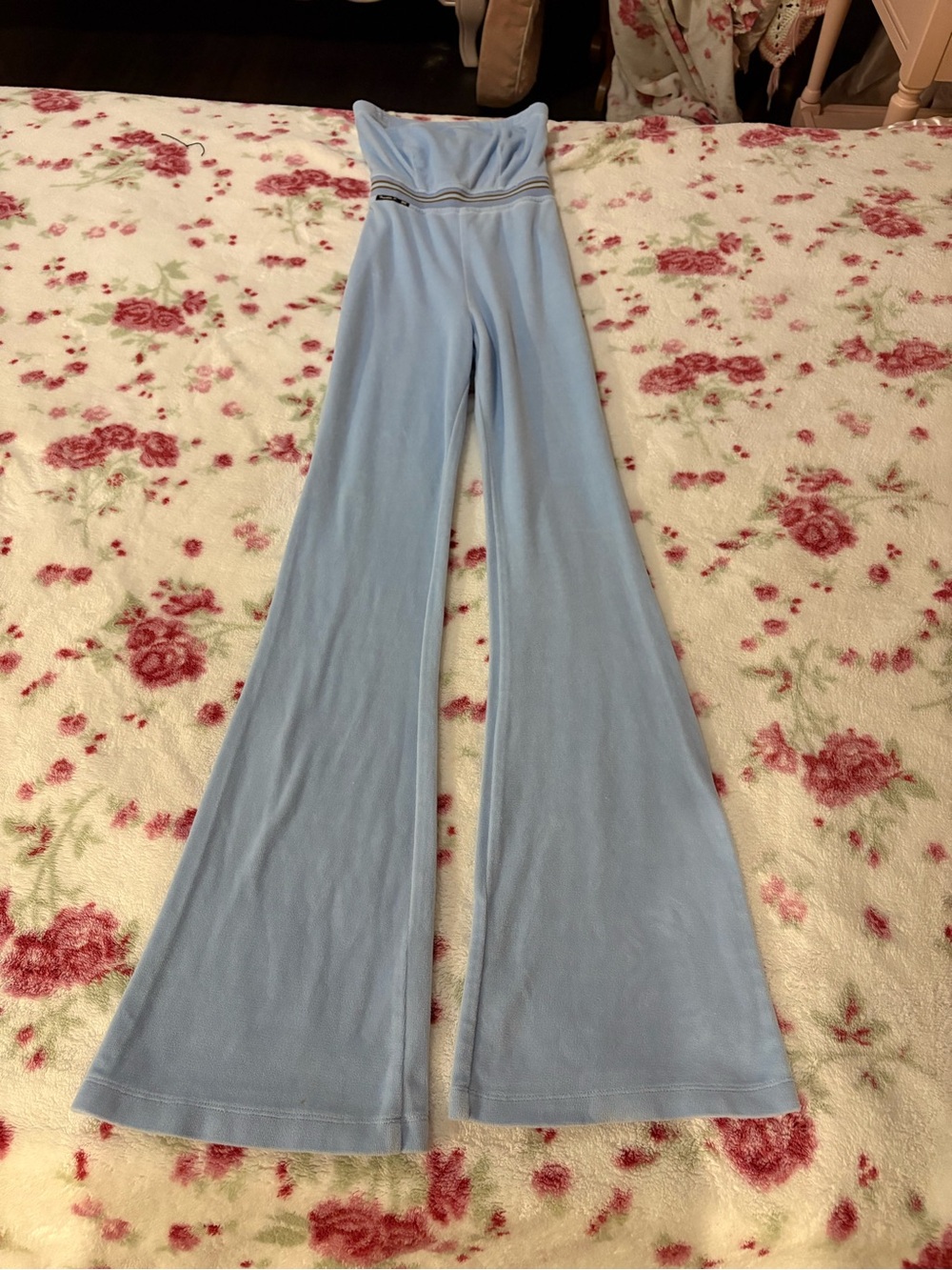 Super duper rare Frankie b strapless flare leg jumpsuit size 4 Y2K baby blue